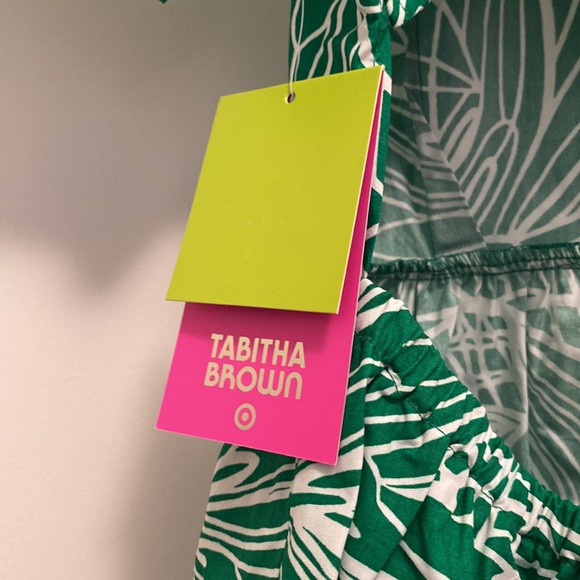 🌿 NWT! Floral Print Puff Sleeve Tie-Back Dress - Tabitha Brown for Target Green - Picture 10 of 10